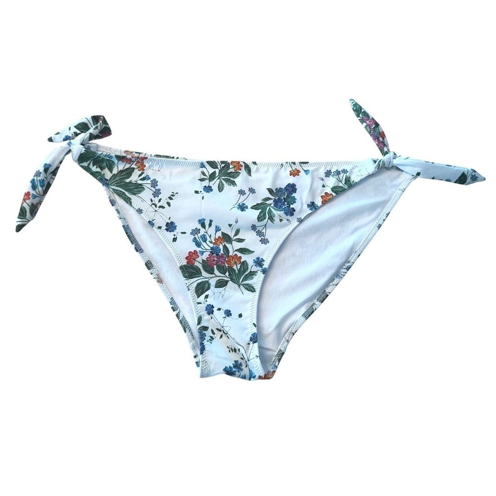 H&M Floral Bikini Bottoms Tie Side White Multi Color Print Size 10 EUR 42 Beach